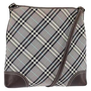 BURBERRY Nova Check Blue Label Shoulder Bag Nylon Gray Silver Auth 142647